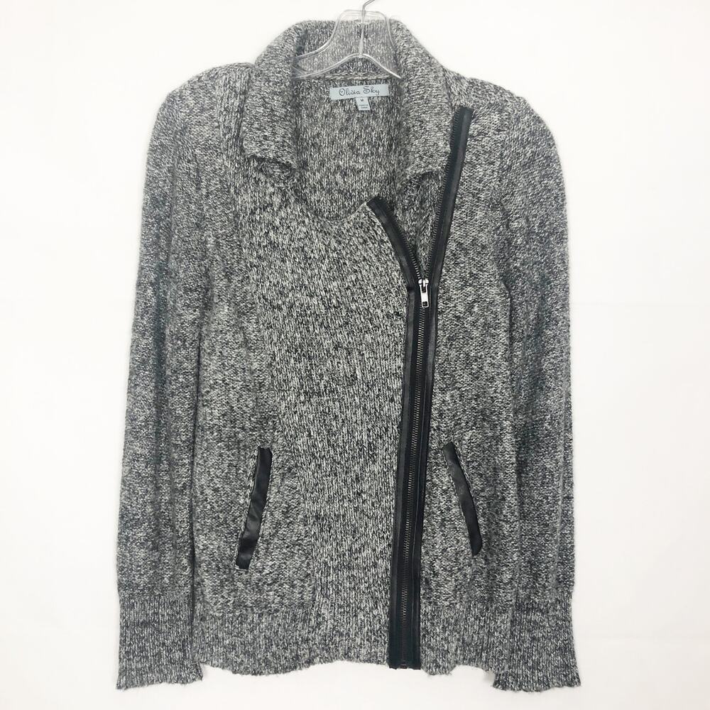 Olivia Sky Asymmetrical Zip Marled Knit Sweater Size Medium